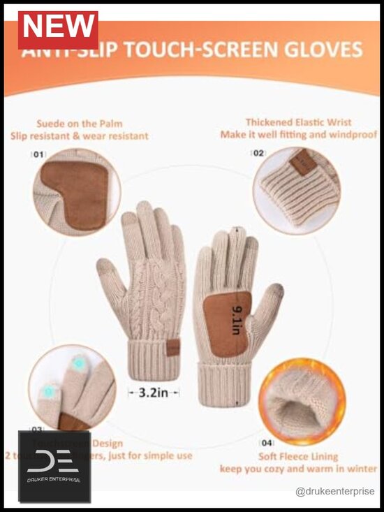 Alpaca Wool Winter Hat Scarf Gloves Set, Fleece Lined Beanie Touchscreen Gloves